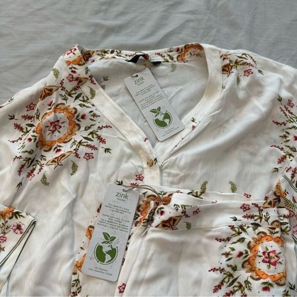 Zink London White Floral Printed Kimono Top & Printed Parallel Trouser Set Sz L - Picture 4 of 12